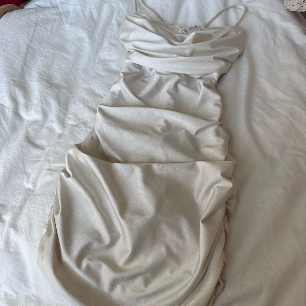 Windsor Cream Satin Slip Dress with Lace Trim